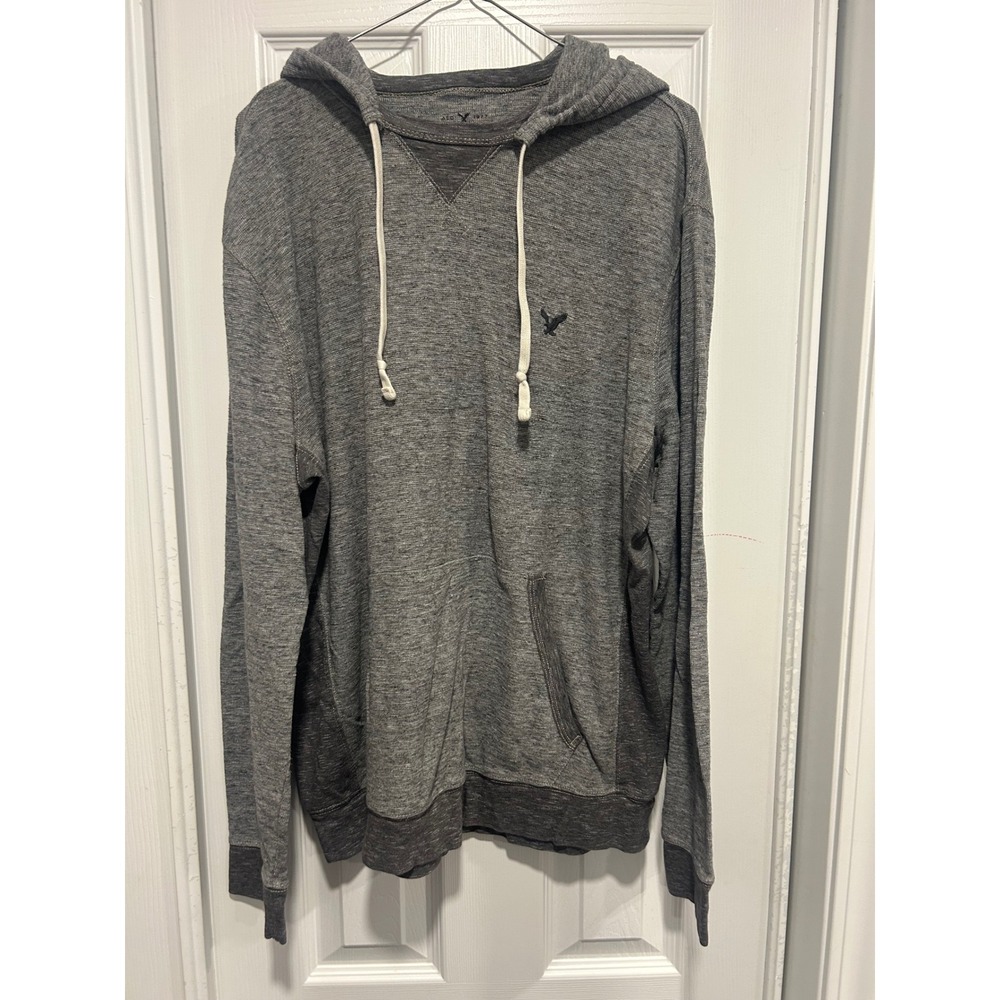 American Eagle Heritage Thermal Hoodie Mens Medium Gray Classic Fit Long Sleeve